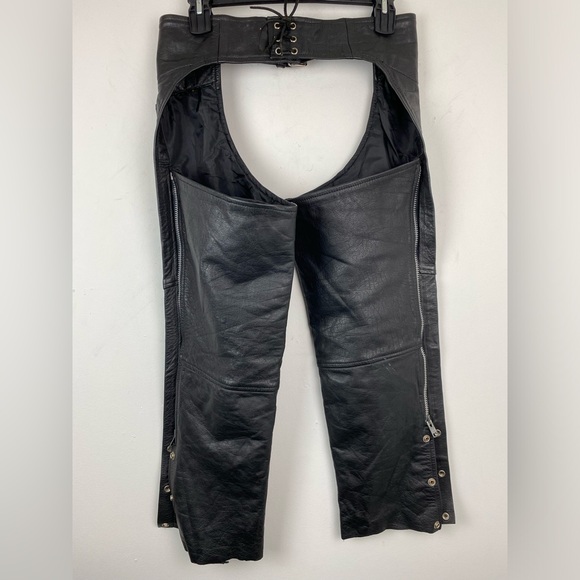 S Collection size Large Black Leather Motorcycle Riding Chaps - Picture 4 of 9
